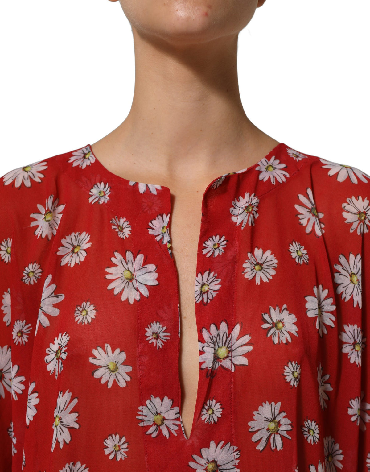 Dolce & Gabbana Rote florale Kaftan-Bluse mit V-Ausschnitt aus Polyester
