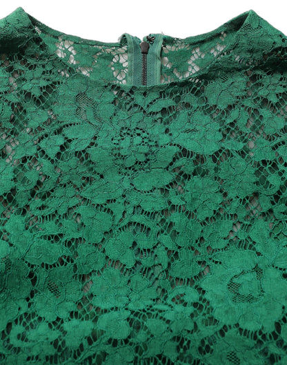 Dolce & Gabbana Green Floral Lace Round Neck Blouse Top