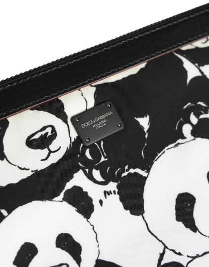 Dolce & Gabbana Black White Panda Print Nylon Clutch Men Pouch Borse Bag