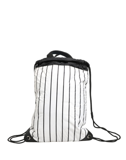 Dolce & Gabbana Black White Striped Polyester Drawstring Backpack Men Bag