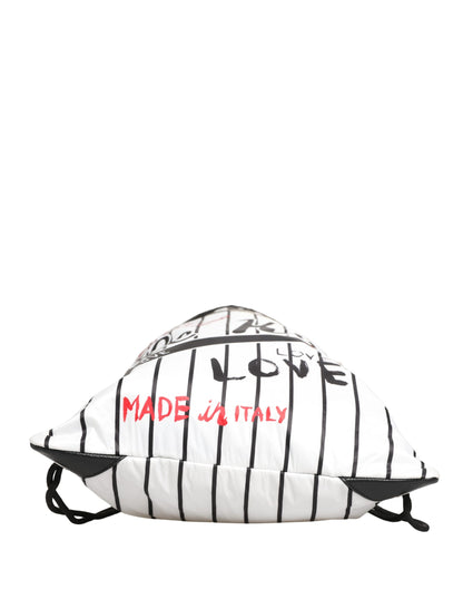 Dolce & Gabbana Black White Striped Polyester Drawstring Backpack Men Bag