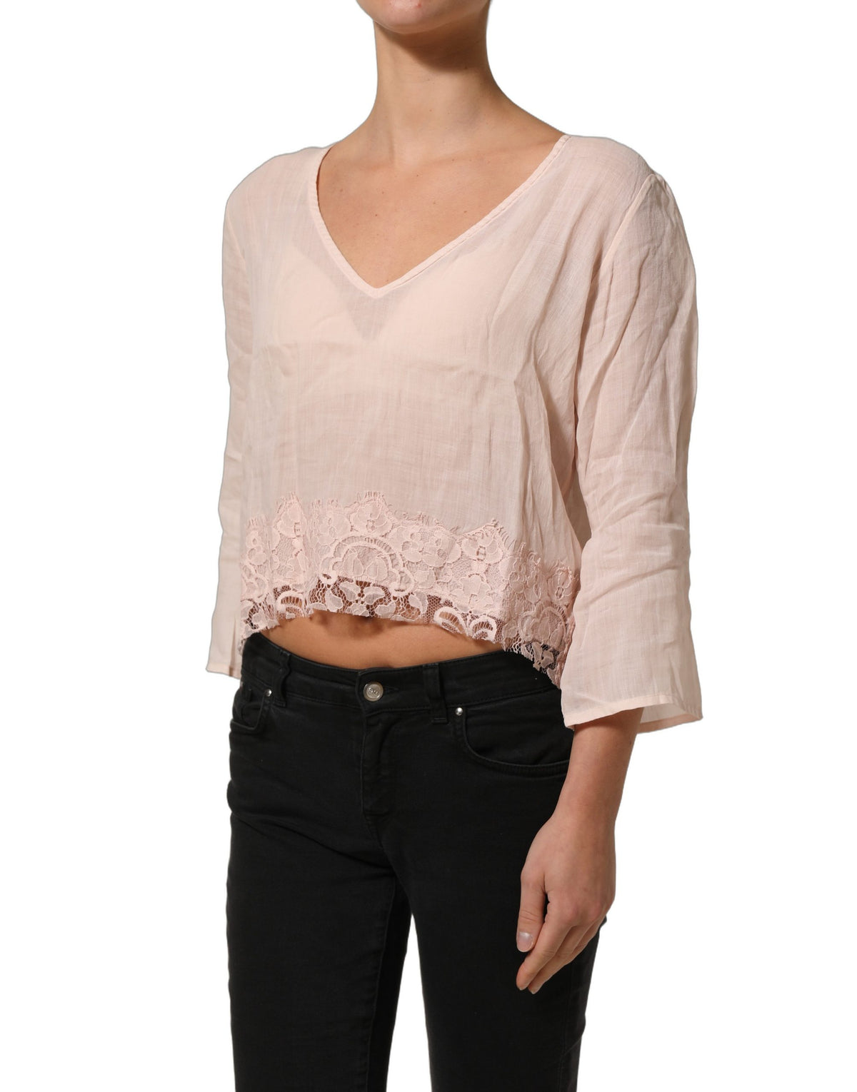 PINK MEMORIES Hellrosa Leinen V-Ausschnitt Langarm Bluse Top