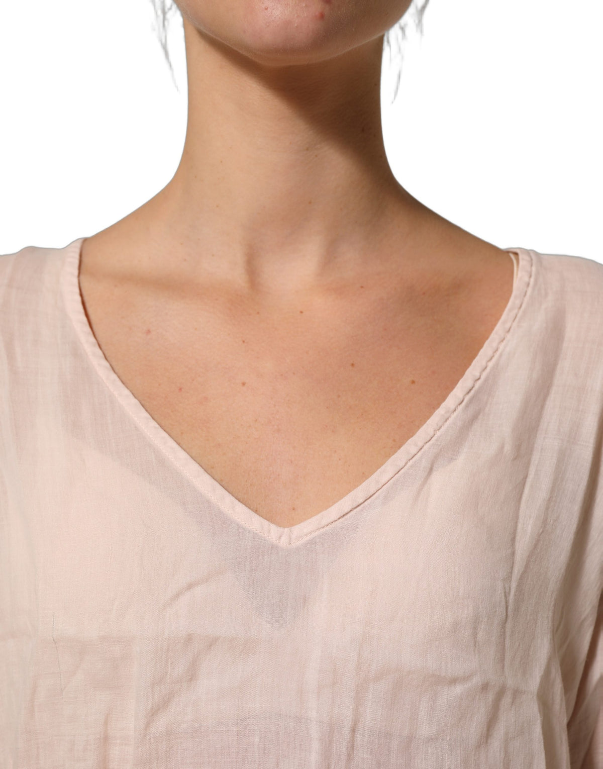PINK MEMORIES Hellrosa Leinen V-Ausschnitt Langarm Bluse Top