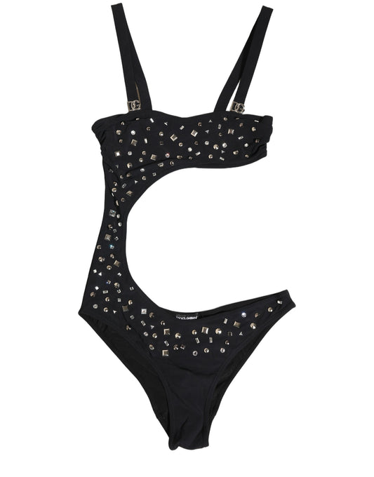 Dolce & Gabbana Black Embellished Cutout Bandeau One Piece Swimwear
