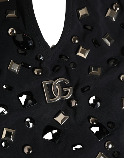 Dolce & Gabbana Black Logo Embellished Cutout One Piece Swimwear