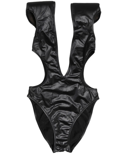 Dolce & Gabbana Black Deep V-Neck Cutout One Piece Swimwear