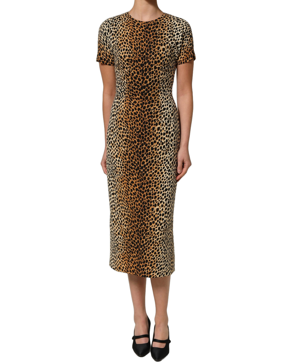 Dolce & Gabbana braunes Leopardenmuster Seiden Etuikleid Midi