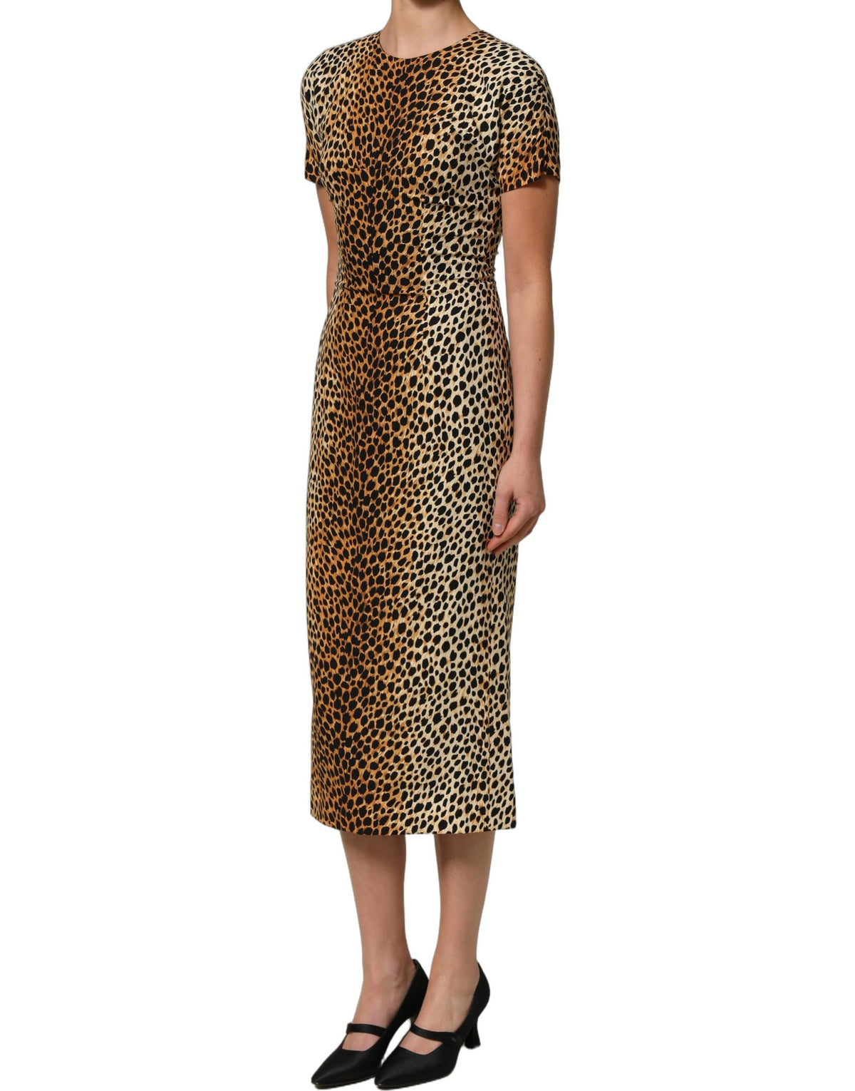 Dolce & Gabbana braunes Leopardenmuster Seiden Etuikleid Midi