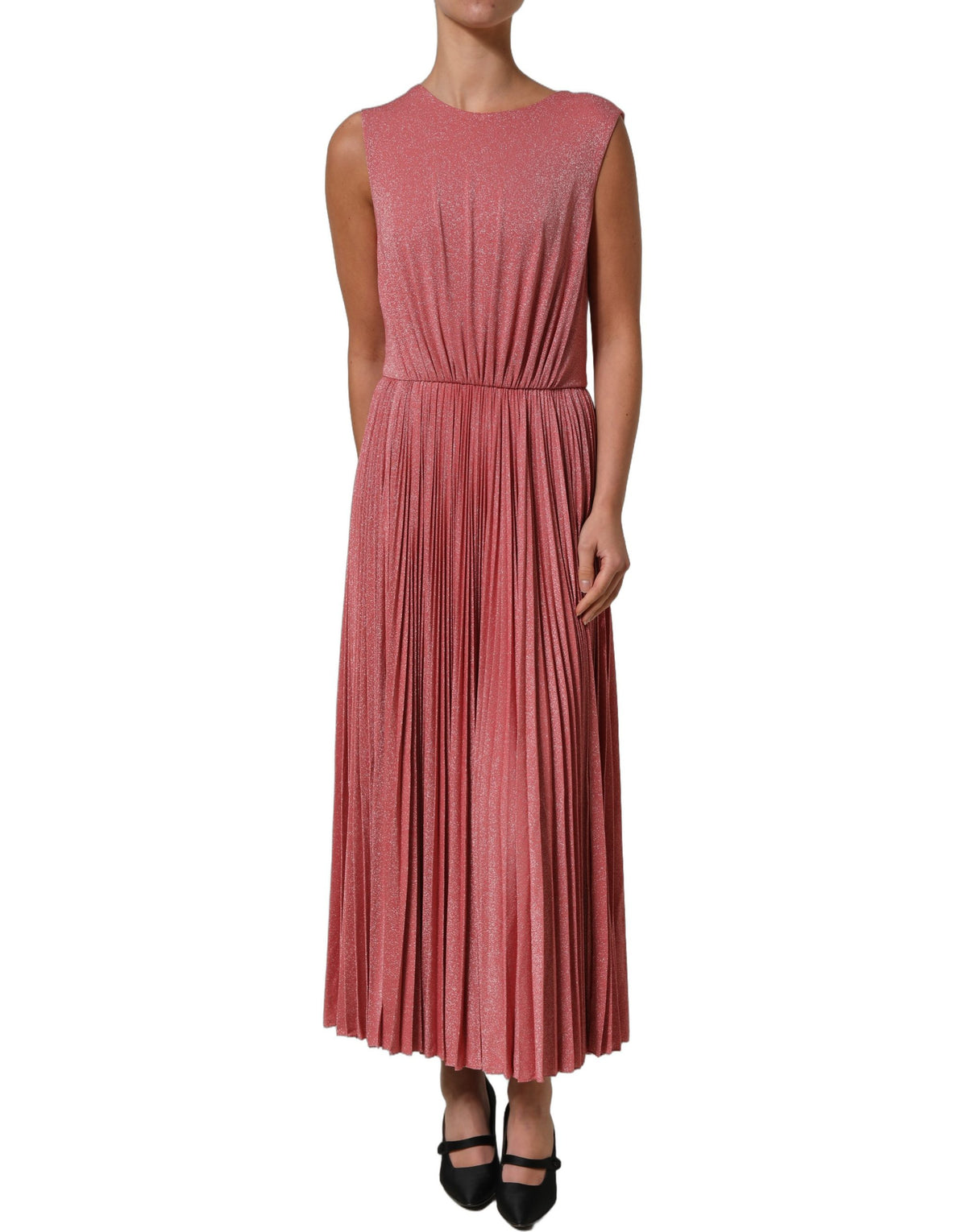Dolce & Gabbana Maxikleid Ärmellos, Plissiert, Korallenrosa