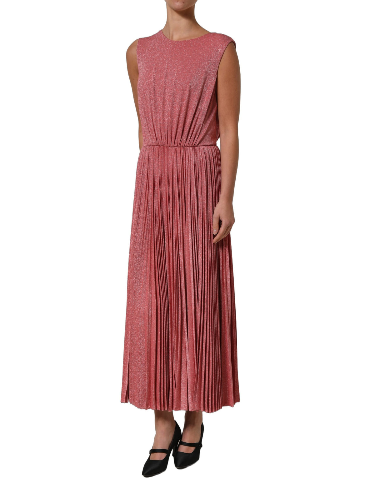 Dolce & Gabbana Maxikleid Ärmellos, Plissiert, Korallenrosa