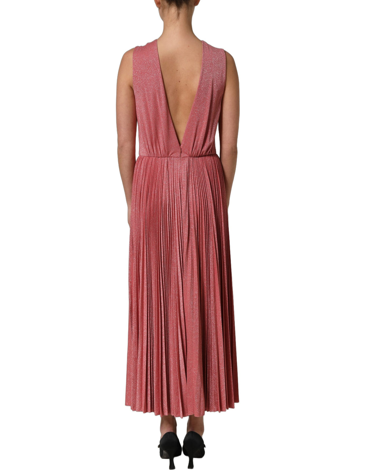 Dolce & Gabbana Maxikleid Ärmellos, Plissiert, Korallenrosa