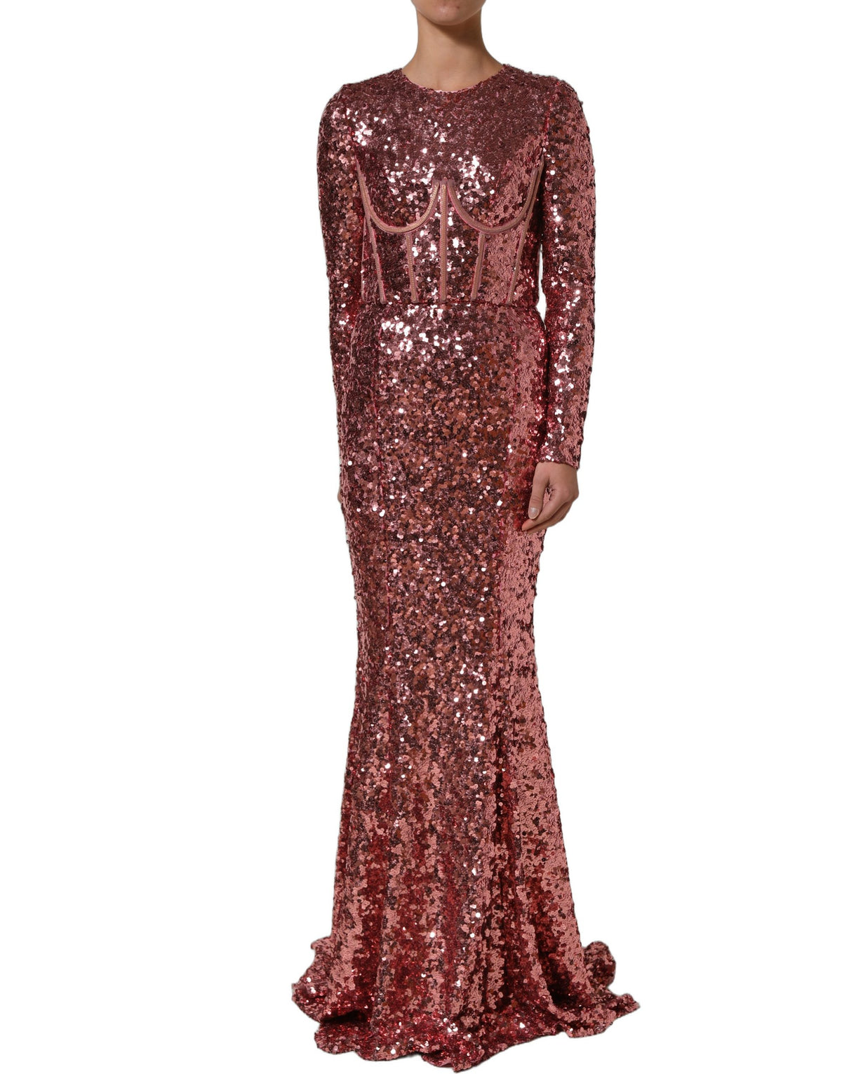 Dolce & Gabbana Pinkes langes Pailletten-Gown-Kleid mit Korsettdetails