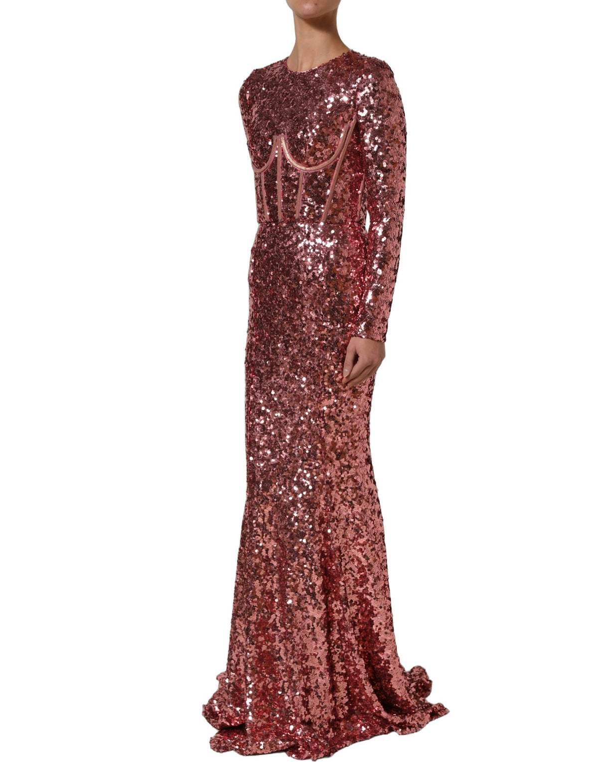Dolce & Gabbana Pinkes langes Pailletten-Gown-Kleid mit Korsettdetails