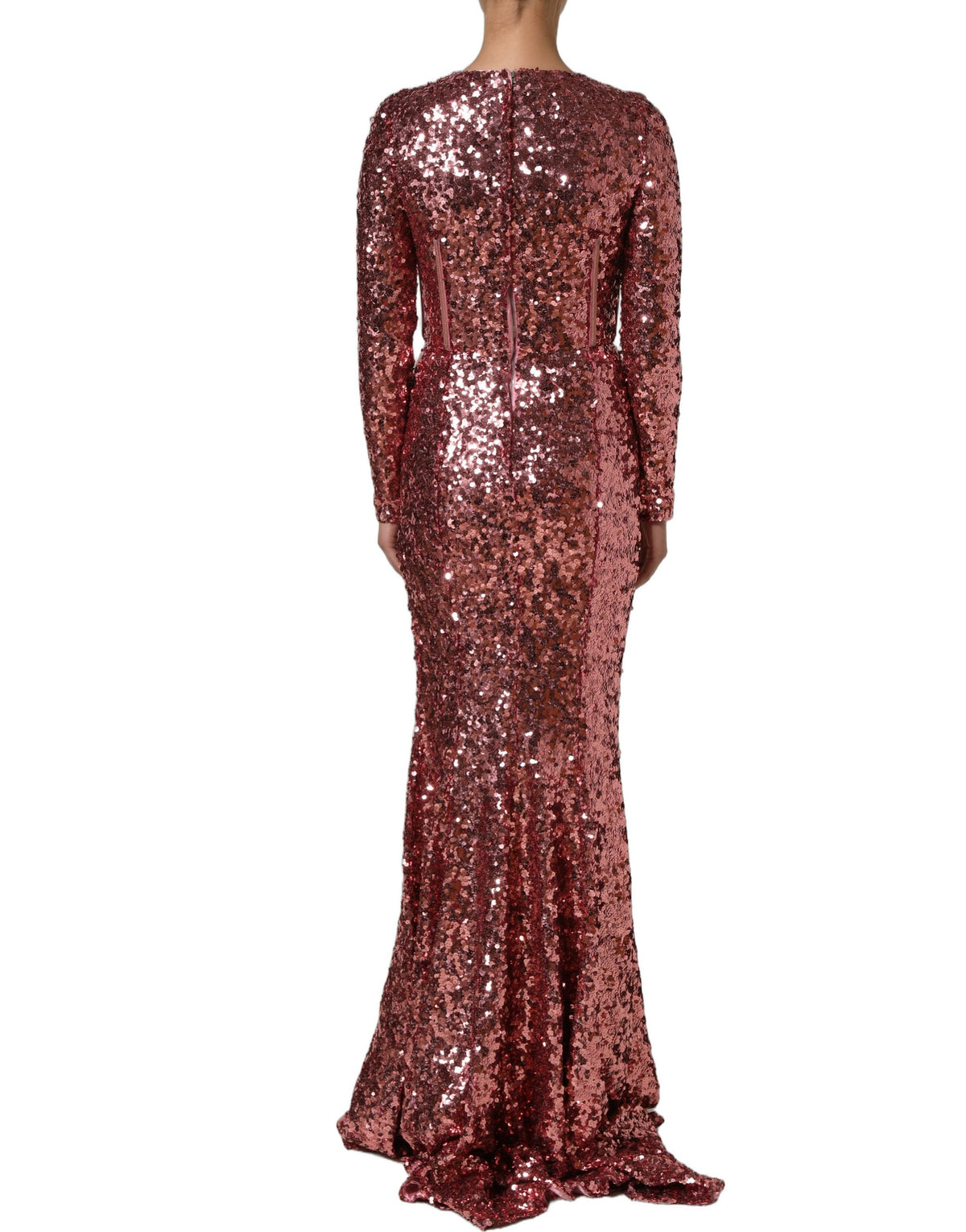 Dolce & Gabbana Pinkes langes Pailletten-Gown-Kleid mit Korsettdetails