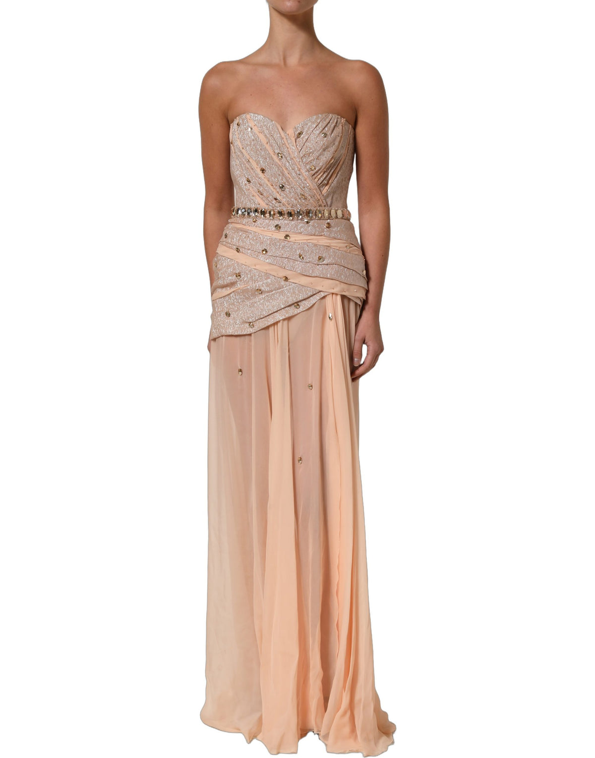 Dolce & Gabbana Nude besticktes trägerloses Abendkleid