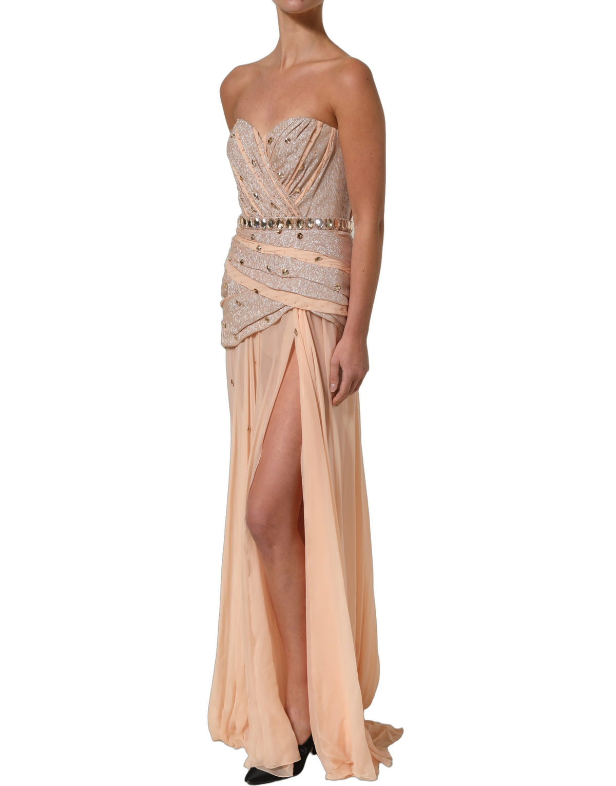 Dolce & Gabbana Nude besticktes trägerloses Abendkleid