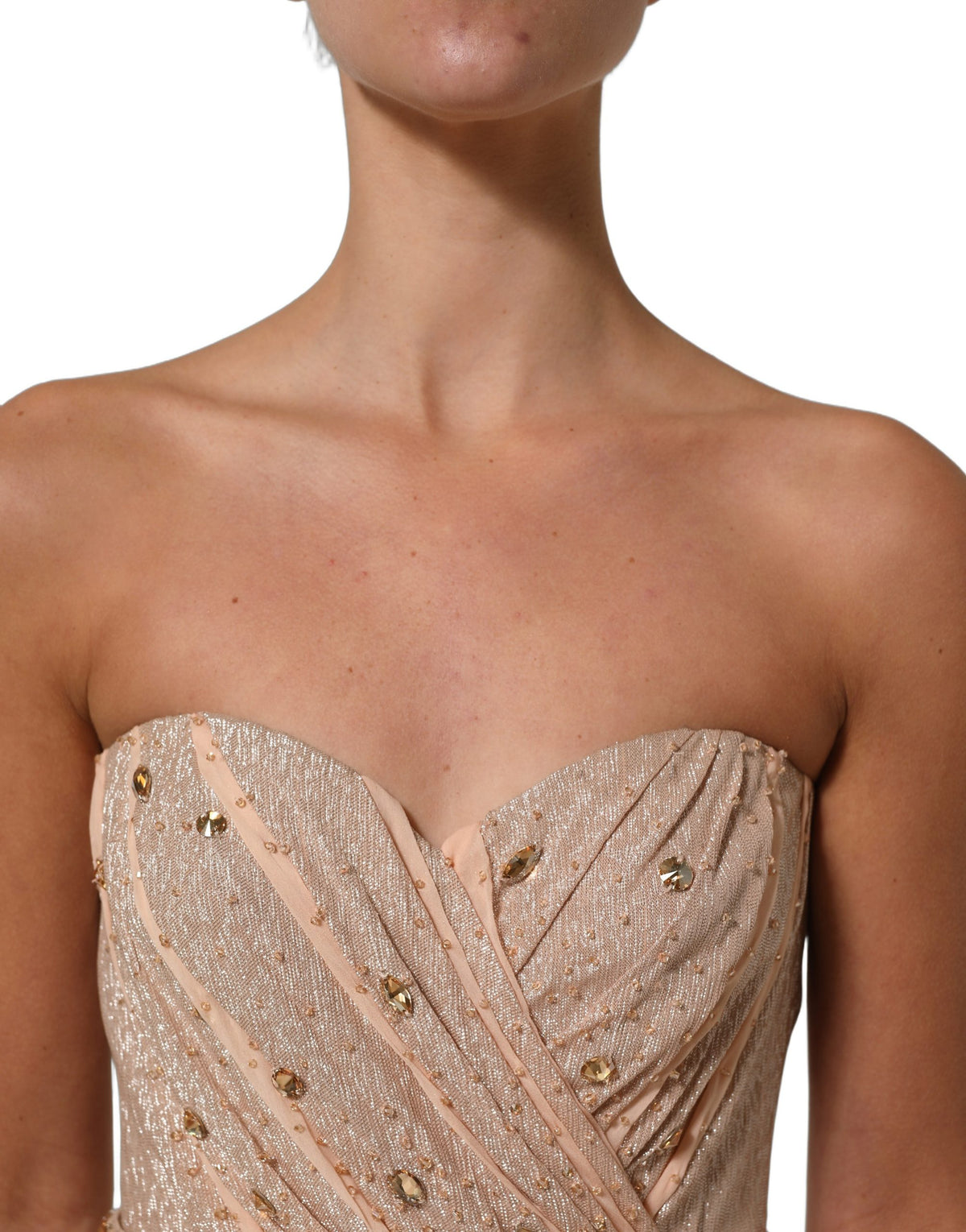 Dolce & Gabbana Nude besticktes trägerloses Abendkleid