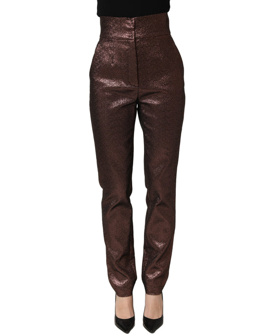 Dolce & Gabbana Metallic Brown High Waist Tapered Leg Pants