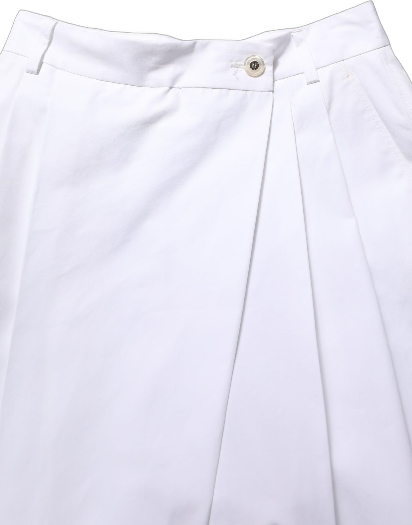 Dolce & Gabbana White Cotton High Waist Pleated Wide Leg Pants