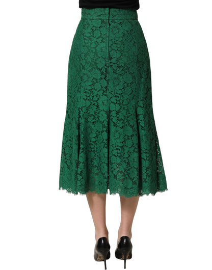Dolce & Gabbana Green Lace High Waist Mermaid Midi Skirt
