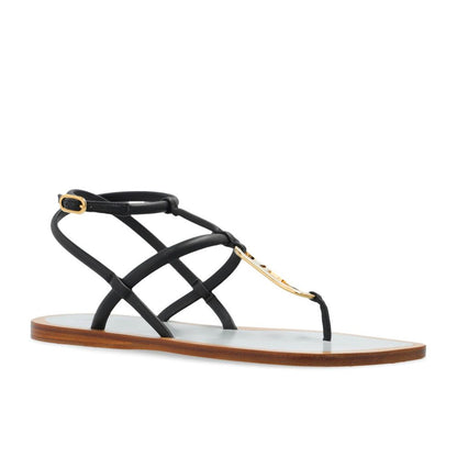 Fendi Black Leather Flat Sandals