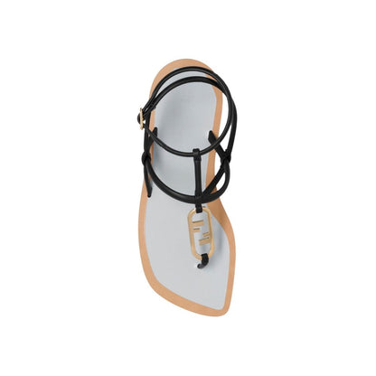 Fendi Black Leather Flat Sandals