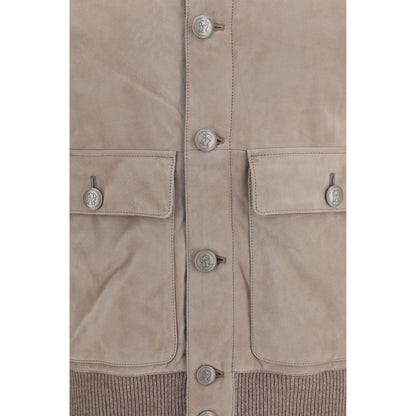 Brunello Cucinelli Beige Calf Leather Bos Taurus Leather Jacket