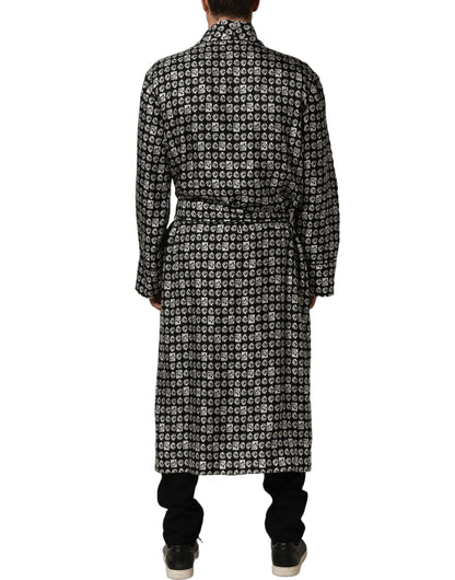 Dolce & Gabbana Black White Silk Men Wrap Robe Coat Jacket