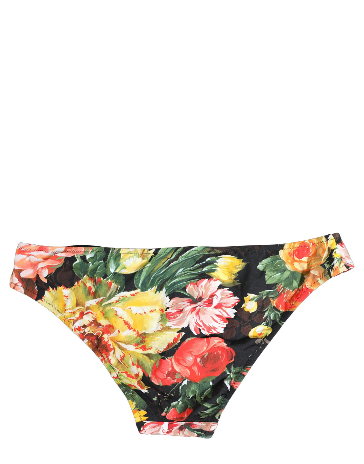Dolce & Gabbana Schwarzes Bikiniunterteil aus Nylon mit Blumenprint