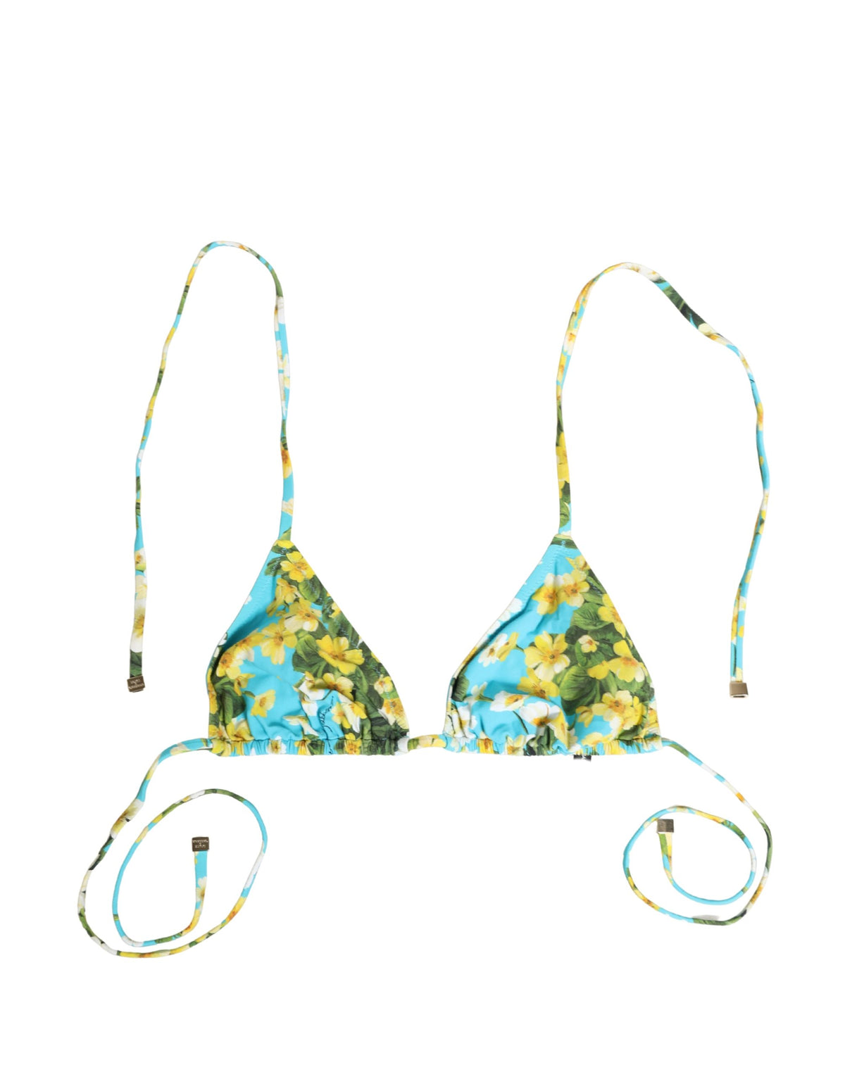 Dolce & Gabbana Blaues Bikini-Top mit floralem Print aus Nylon und Neckholder