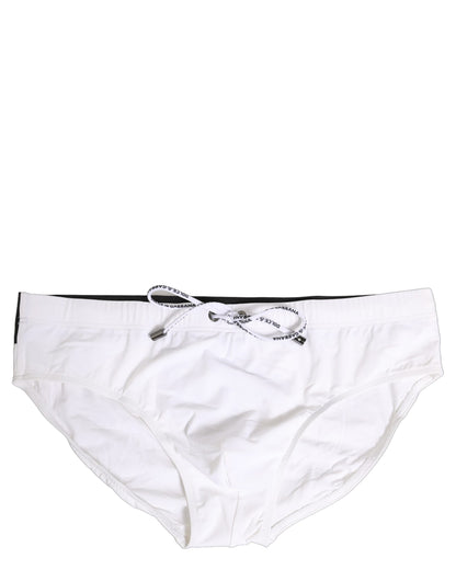 Dolce & Gabbana White Stretch Drawstring Swim Brief Swimwear
