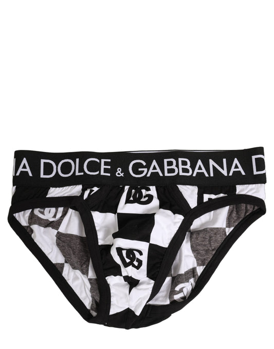 Dolce & Gabbana Black White Logo Checkered Midi Brief Underwear
