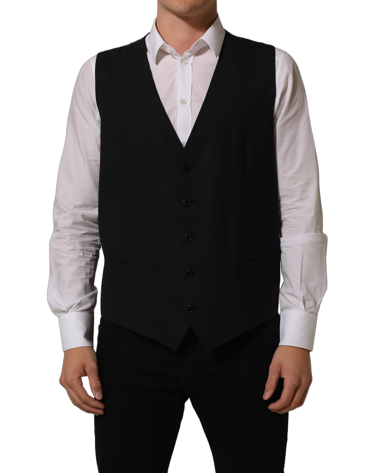 Dolce & Gabbana Schwarze Weste aus Wolle mit Stretchanteil