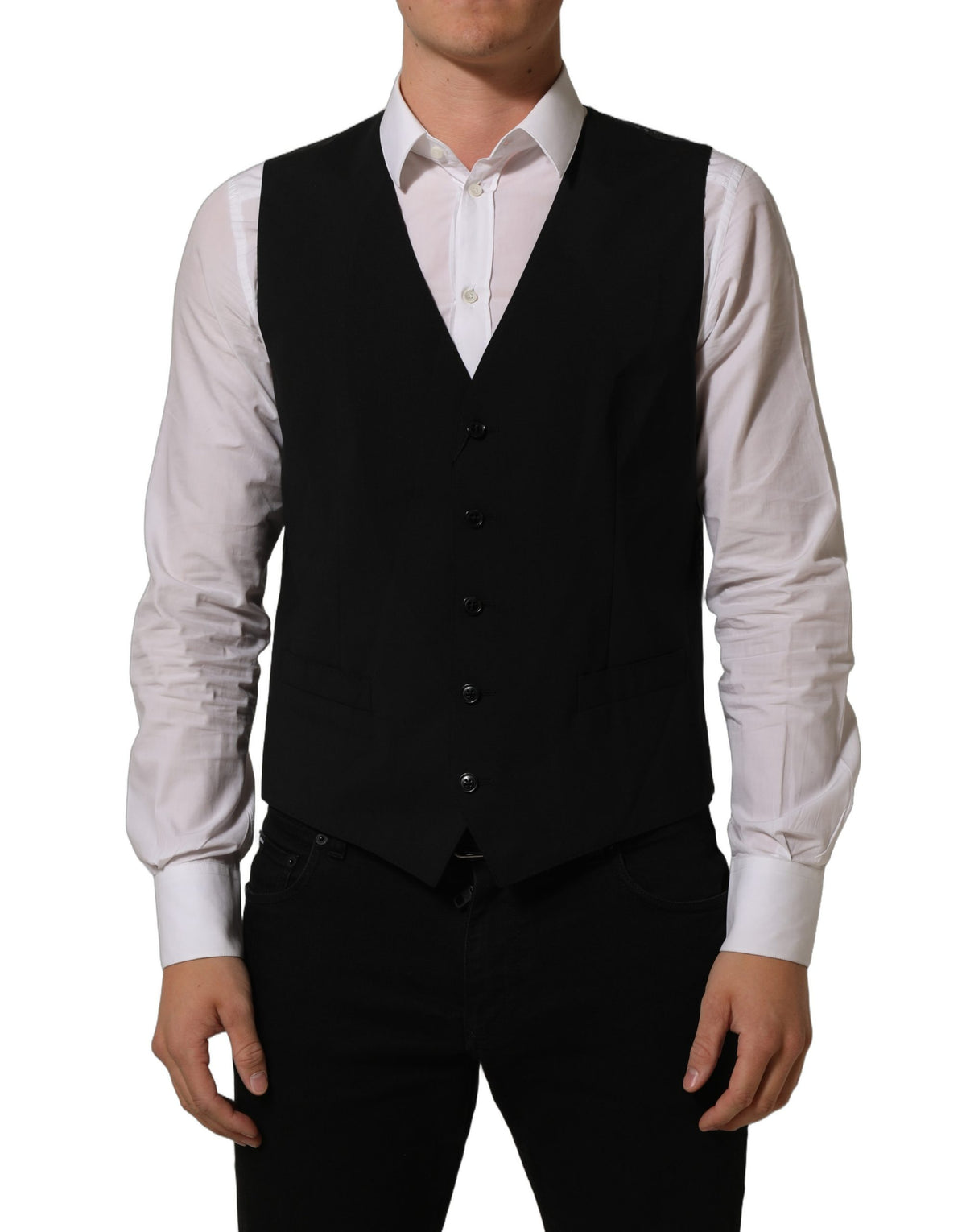 Dolce & Gabbana Schwarze Weste aus Wolle mit Stretchanteil, formelle Anzugweste