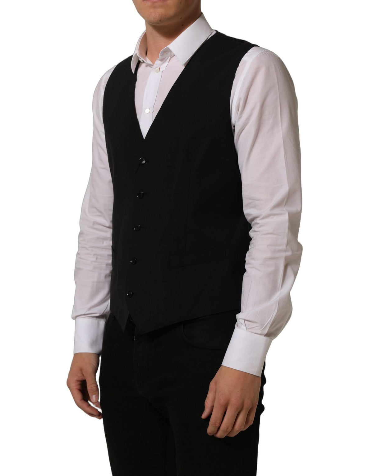 Dolce & Gabbana Schwarze Weste aus Wolle mit Stretchanteil, formelle Anzugweste