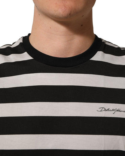 Dolce & Gabbana Black White Stripes Cotton Sleeveless T-shirt