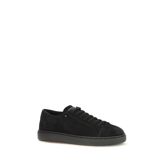 Santoni Black Calf Leather Bos Taurus Low Top Sneakers