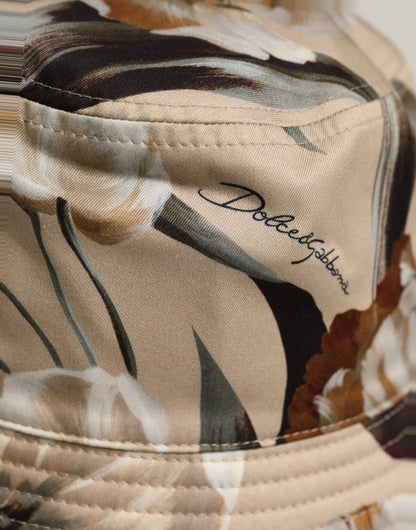 Dolce & Gabbana Men Beige Floral Wide Brim Bucket Capello Hat