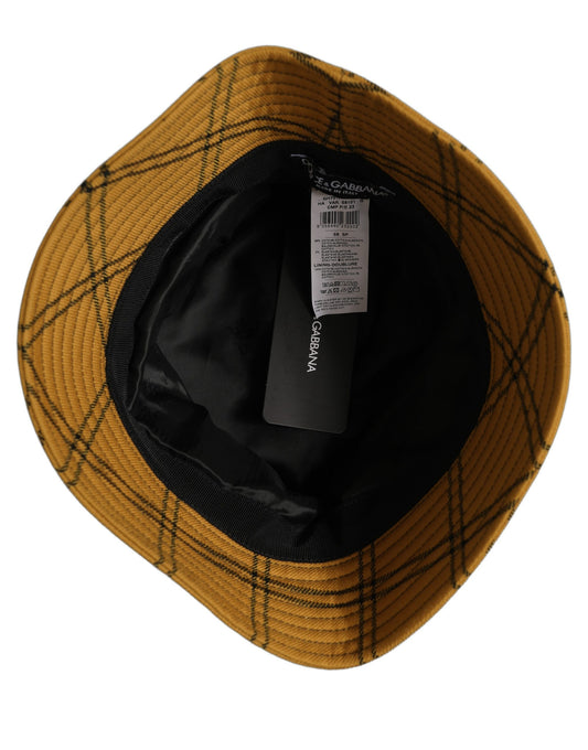 Dolce & Gabbana Men Dark Yellow Check Wide Brim Bucket Cap Hat