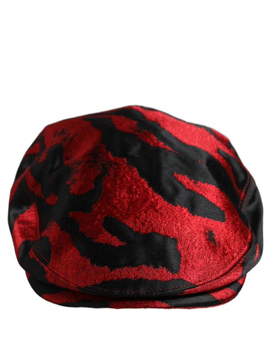 Dolce & Gabbana Men Red Black Stripe Cotton Newsboy Capello Hat