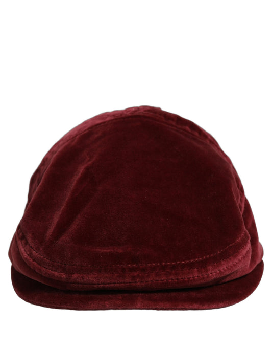 Dolce & Gabbana Men Dark Red Cotton Newsboy Capello Cabbie Hat