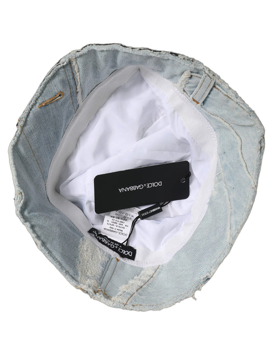 Dolce & Gabbana Men Blue Patchwork Cotton Denim Bucket Cap Hat