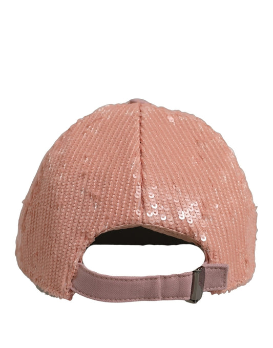 Dolce & Gabbana Men Pink Cotton Sequin Baseball Cap 6 Panels Hat