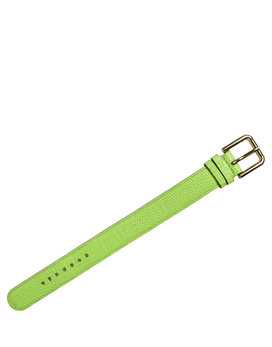 Dolce & Gabbana Green Textured Leather Gold Buckle Belt Strap Bracelet