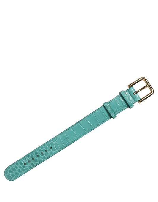 Dolce & Gabbana Blue Embossed Leather Gold Buckle Belt Strap Bracelet
