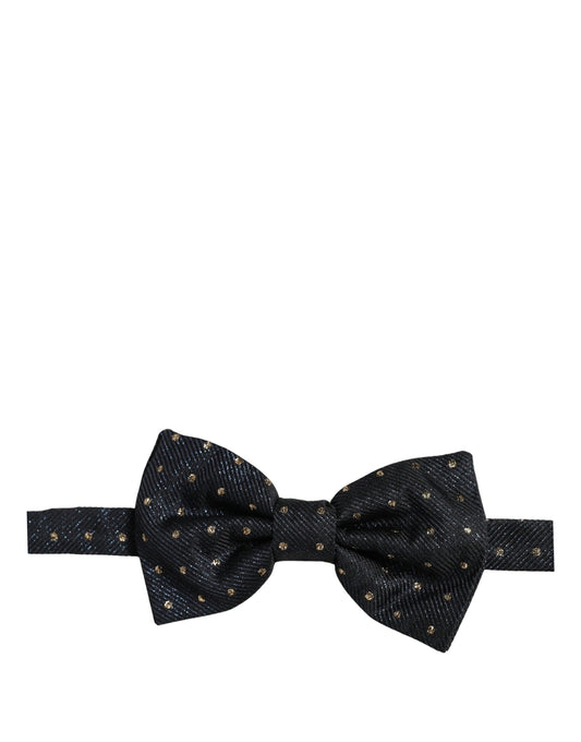 Dolce & Gabbana Men Black Polka Dot Silk Adjustable Neck Papillon Bow Tie