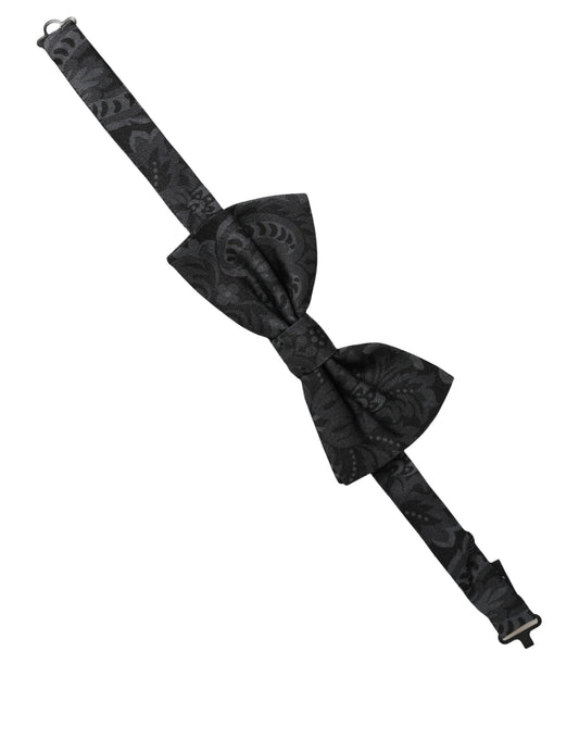 Dolce & Gabbana Men Black Paisley SIlk Adjustable Neck Papillon Bow Tie