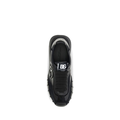 Dolce & Gabbana Black Calf Leather Bos Taurus Athletic Sneakers