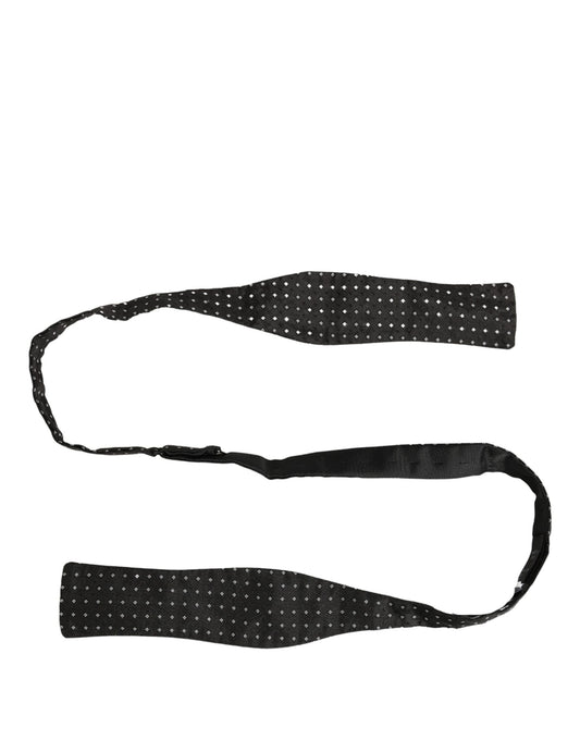 Dolce & Gabbana Black White Polka Dot Adjustable Neck Papillon Bow Tie