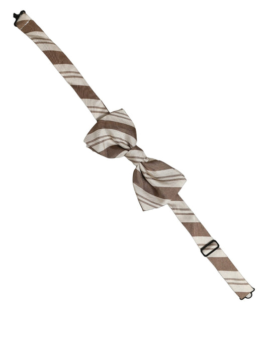 Dolce & Gabbana Men Brown Beige Stripes Adjustable Neck Papillon Bow Tie